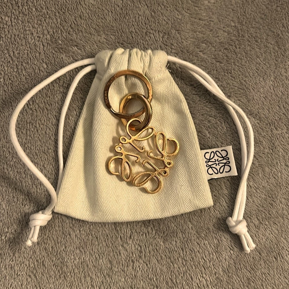Loewe Gold Keychain with Cream Pouch